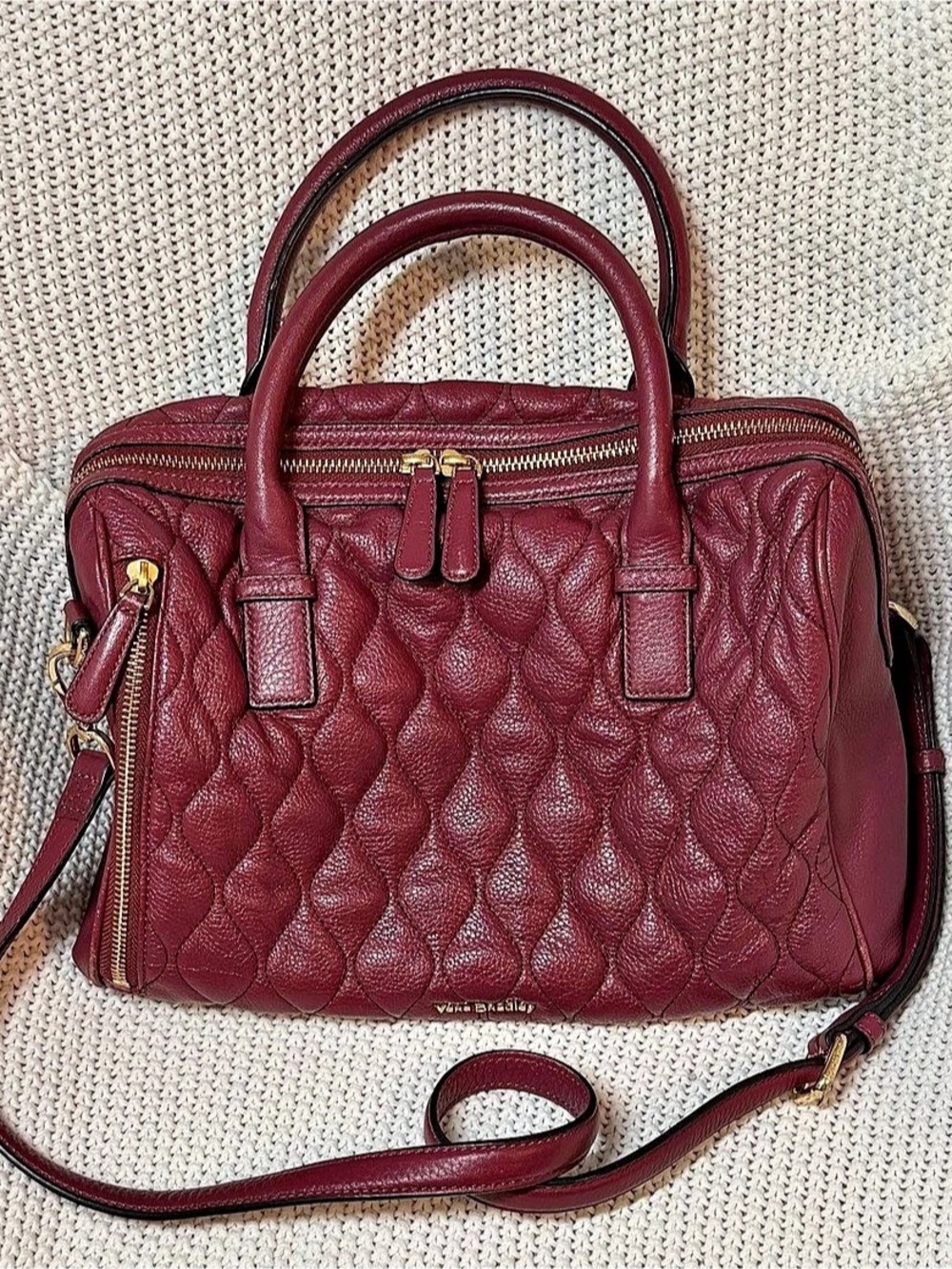 Vera Bradley Quilted Leather Satchel in Burgundy